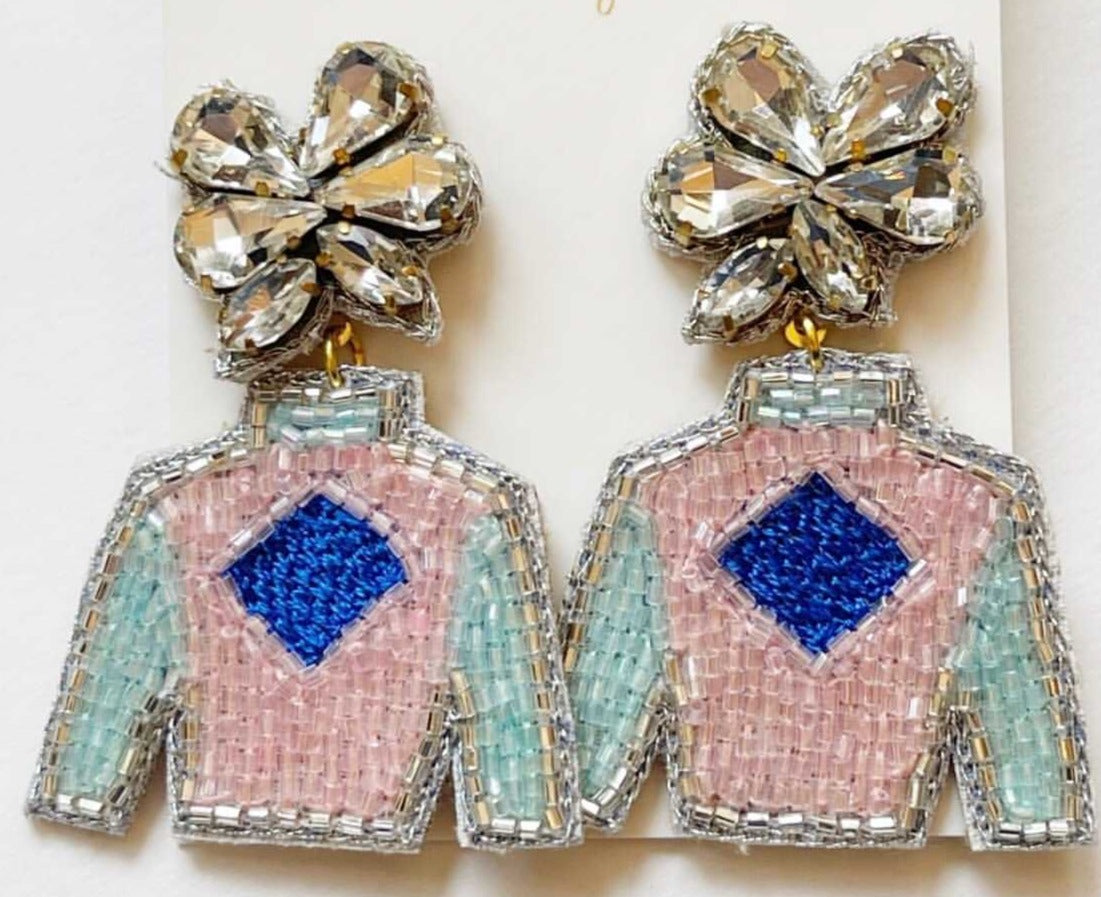 Baby Pink and Blue Jockey Silk Earrings