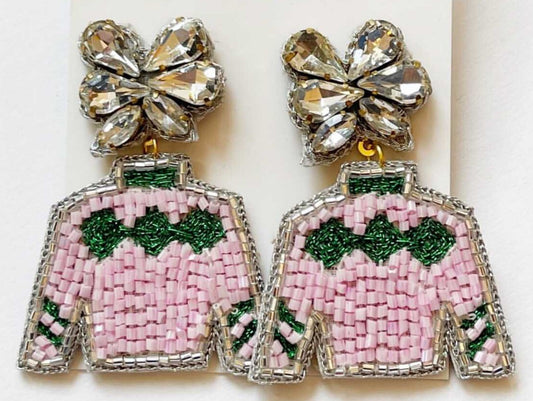 Pink and Green Jockey Silk Earrings
