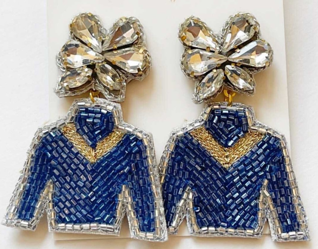 Navy Jockey Silk Earrings